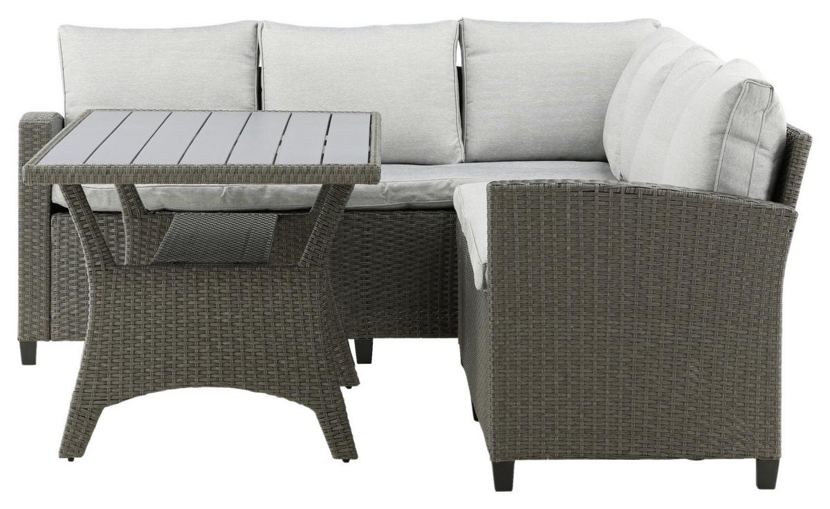 Loungegarnitur 3-Tlg Brentwood aus Kunststoff mit Kissen - Grau, KONVENTIONELL, Kunststoff - Gardenson