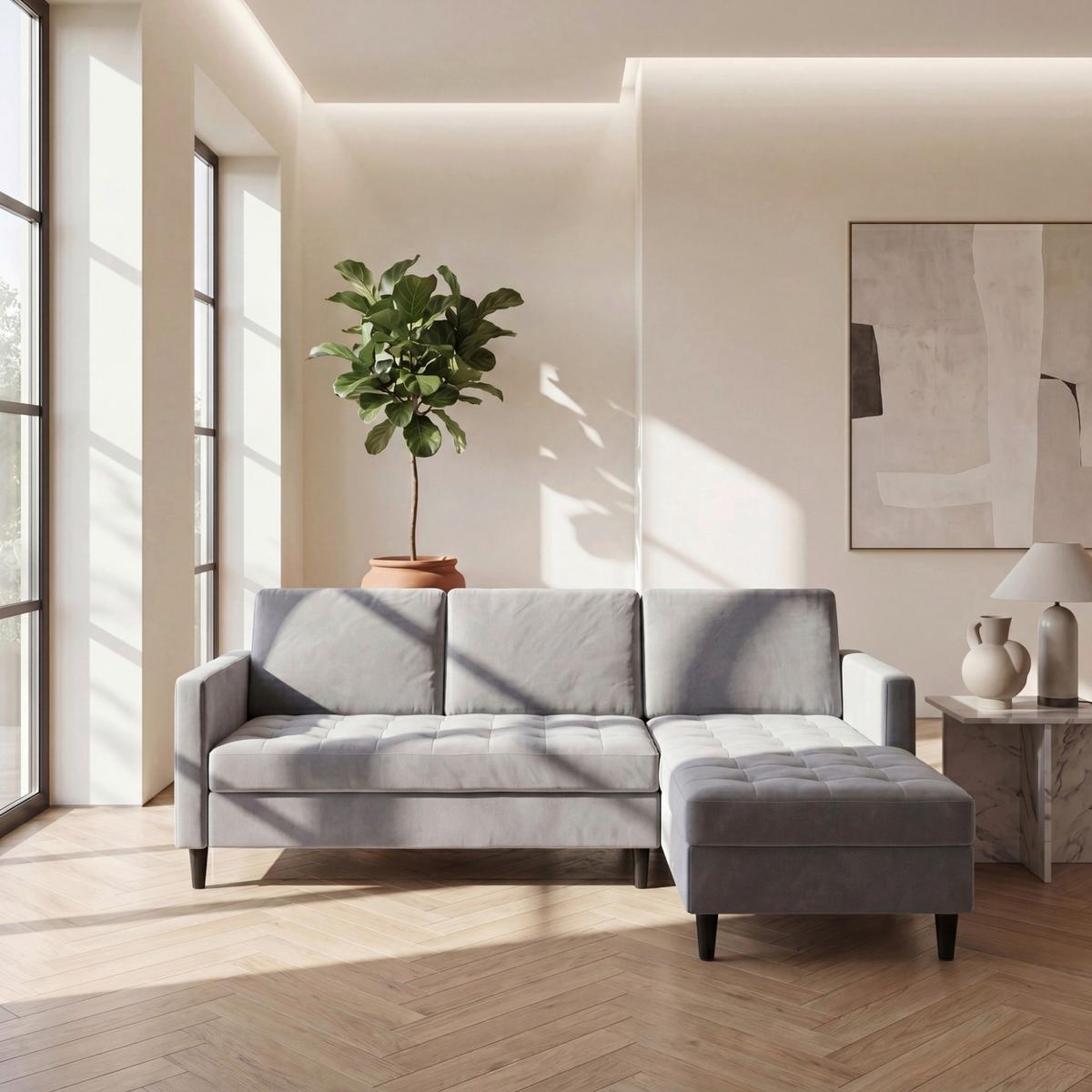 Ecksofa Palermo Grau, mit Stauraum - Schwarz/Grau, Basics, Textil (213/154cm) - Livetastic