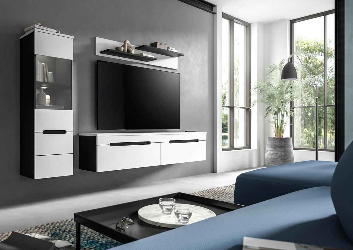 WOHNWAND Canu Weiß B: 221cm - Schwarz/Weiß, Design, Holzwerkstoff (221/141/33cm) - Livetastic
