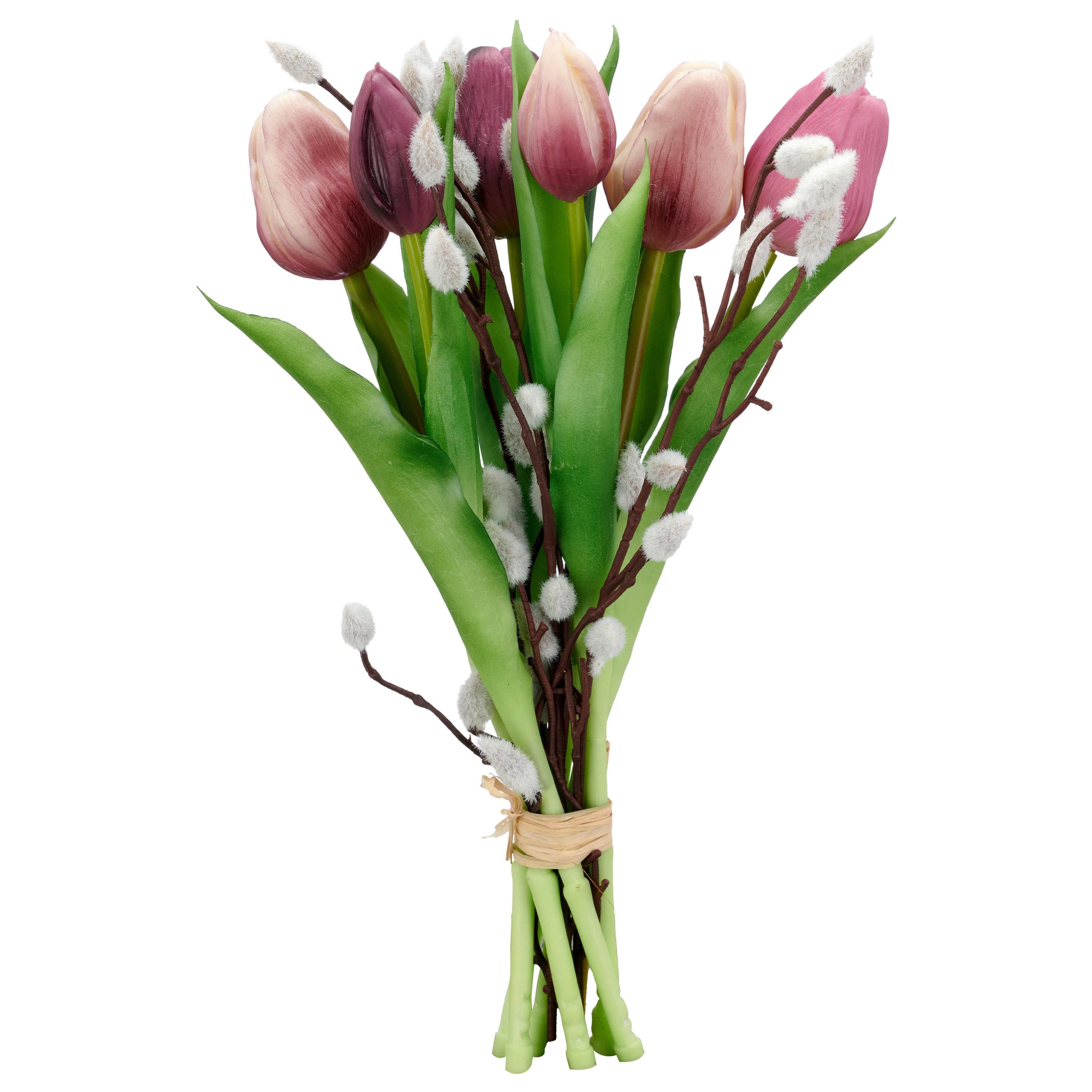 Tulpenbund lila/Grün, ca. 32 cm - Lila/Grün, Basics, Kunststoff (32cm)