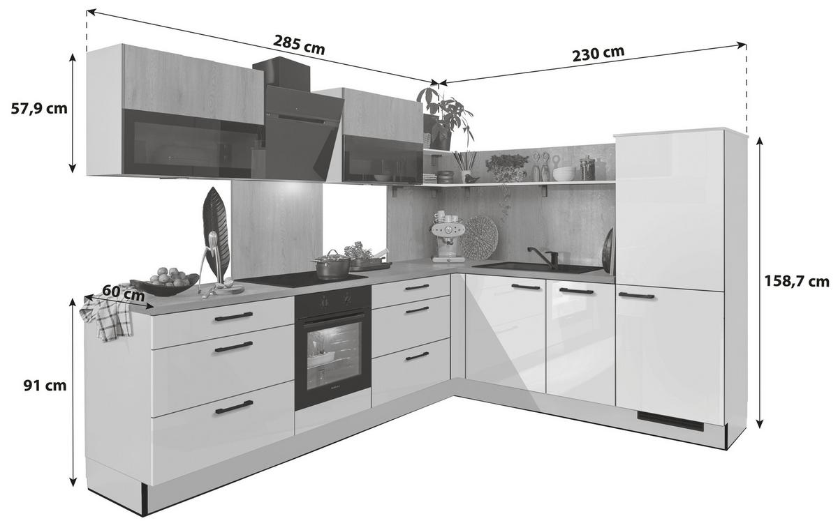 Eckküche Pn215/Pn100 - Kaschmir/Eichefarben, MODERN, Holzwerkstoff (285/230cm) - Pino