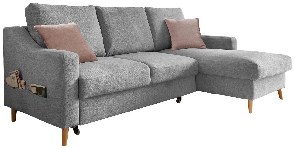 Ecksofa Mit Bettkasten Valentina Grau Massiv - Dunkelrosa/Naturfarben, Design, Textil (228/150cm) - MID.YOU