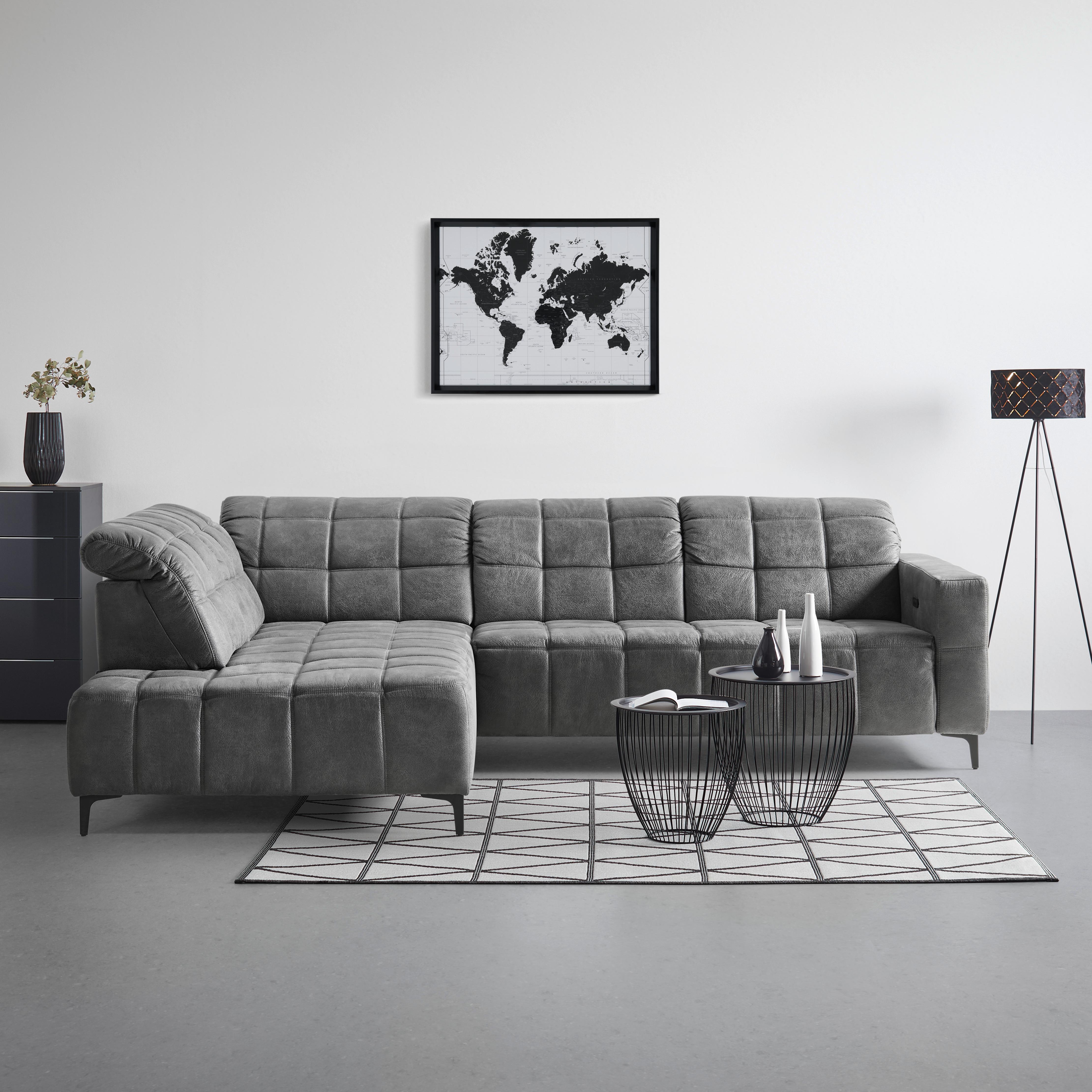 Rohová sedačka PANAMA, ľavá, sivá - čierna/sivá, Konventionell, kov/textil (216/304cm) - Premium Living