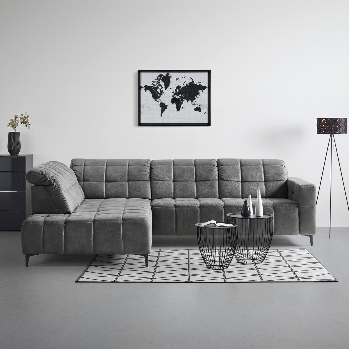 Rohová sedačka PANAMA, levá, šedá - černá/antracitová, Konvenční, kov/textil (216/304cm) - Premium Living
