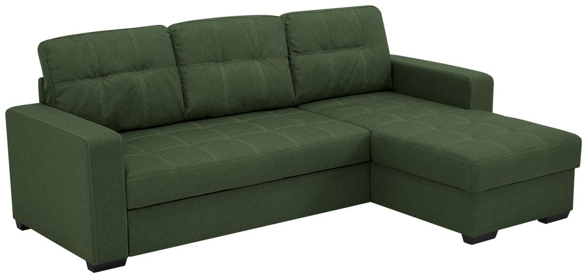 Eckschlafsofa Mediolan Grün S: 240x160 cm - Schwarz/Grün, Design, Textil (240/160cm) - Livetastic