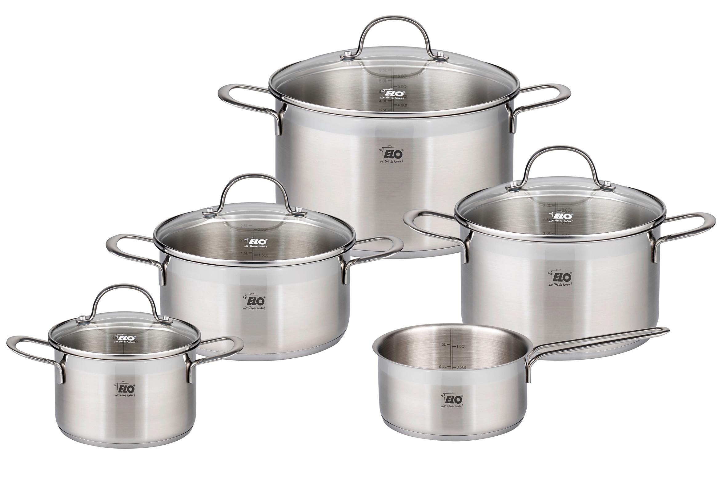 Kochtopfset 5-teilig Edelstahl mit Deckel - Edelstahlfarben, Basics, Metall - ELO