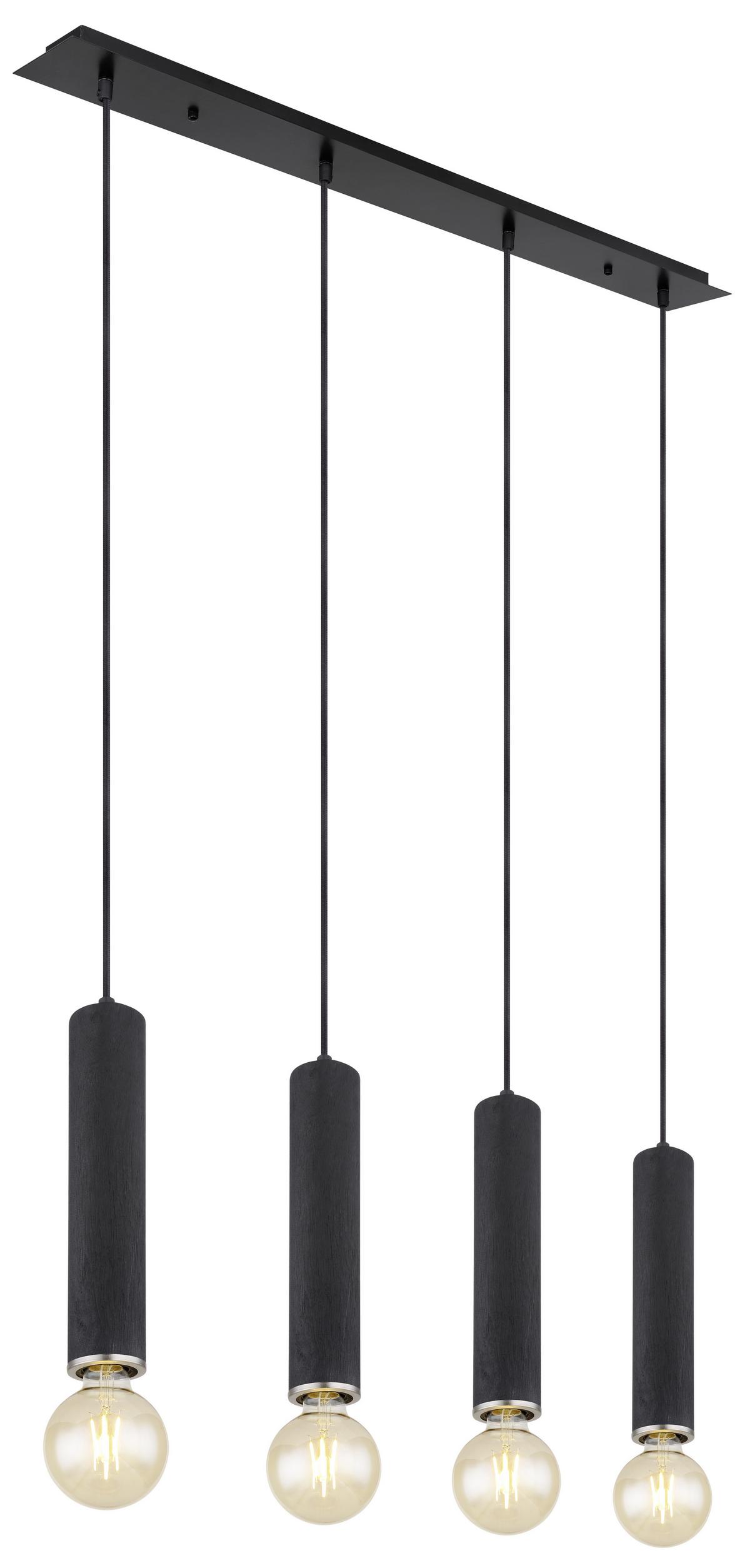 Hängeleuchte Marion H: 120 cm 4-Flammig - Schwarz/Nickelfarben, Basics, Holz/Textil (93/10/120cm) - Globo
