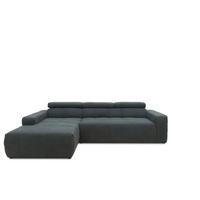 Ecksofa + Kopfteilfunktion Brandon Dunkelgrau Mikrofaser - Dunkelgrau/Schwarz, Design, Textil (175/285cm) - MID.YOU