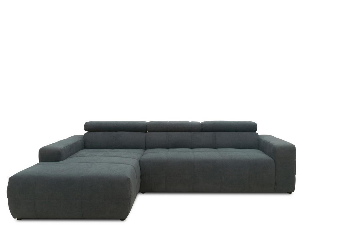 Ecksofa + Kopfteilfunktion Brandon Dunkelgrau Mikrofaser - Dunkelgrau/Schwarz, Design, Textil (175/285cm) - MID.YOU