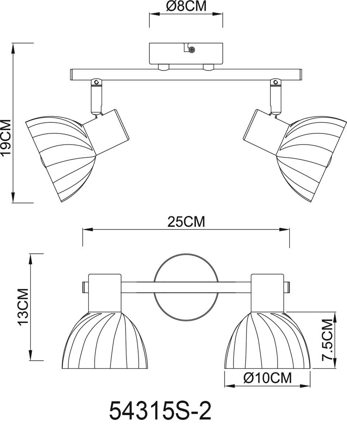 Strahler Zachery Grau Schwarz L: 25 cm - Schwarz/Grau, KONVENTIONELL, Glas/Metall (25/13/19cm) - Globo