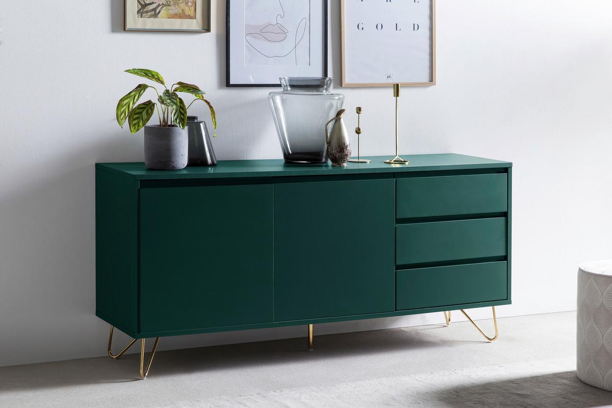 Sideboard Grün B: 150cm - Messingfarben/Grün, Design, Holzwerkstoff (150/70/40cm) - Livetastic