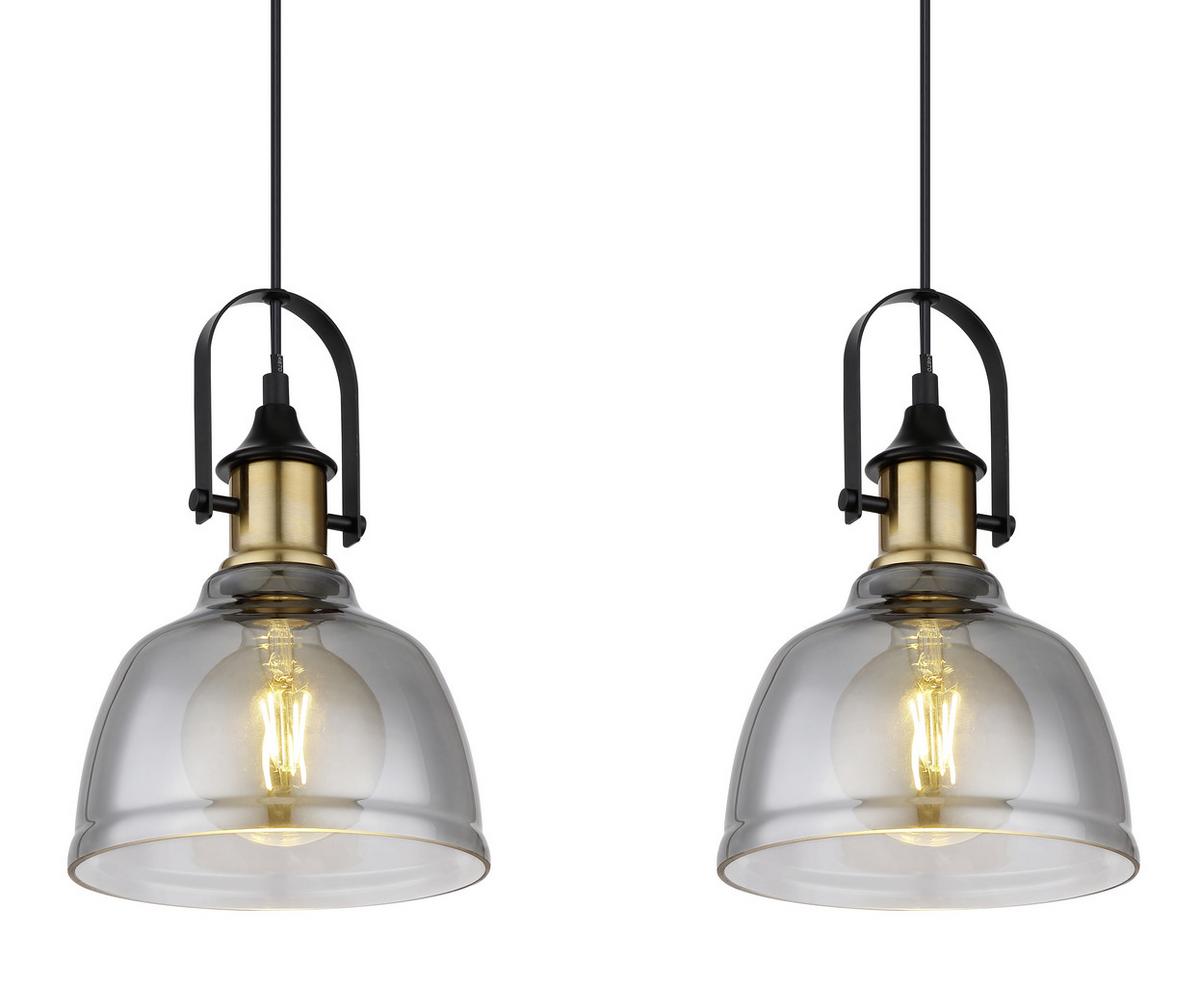Hängeleuchte H: 120 cm 3-Flammig - Messingfarben/Schwarz, Design, Glas/Metall (83,5/20cm) - Globo