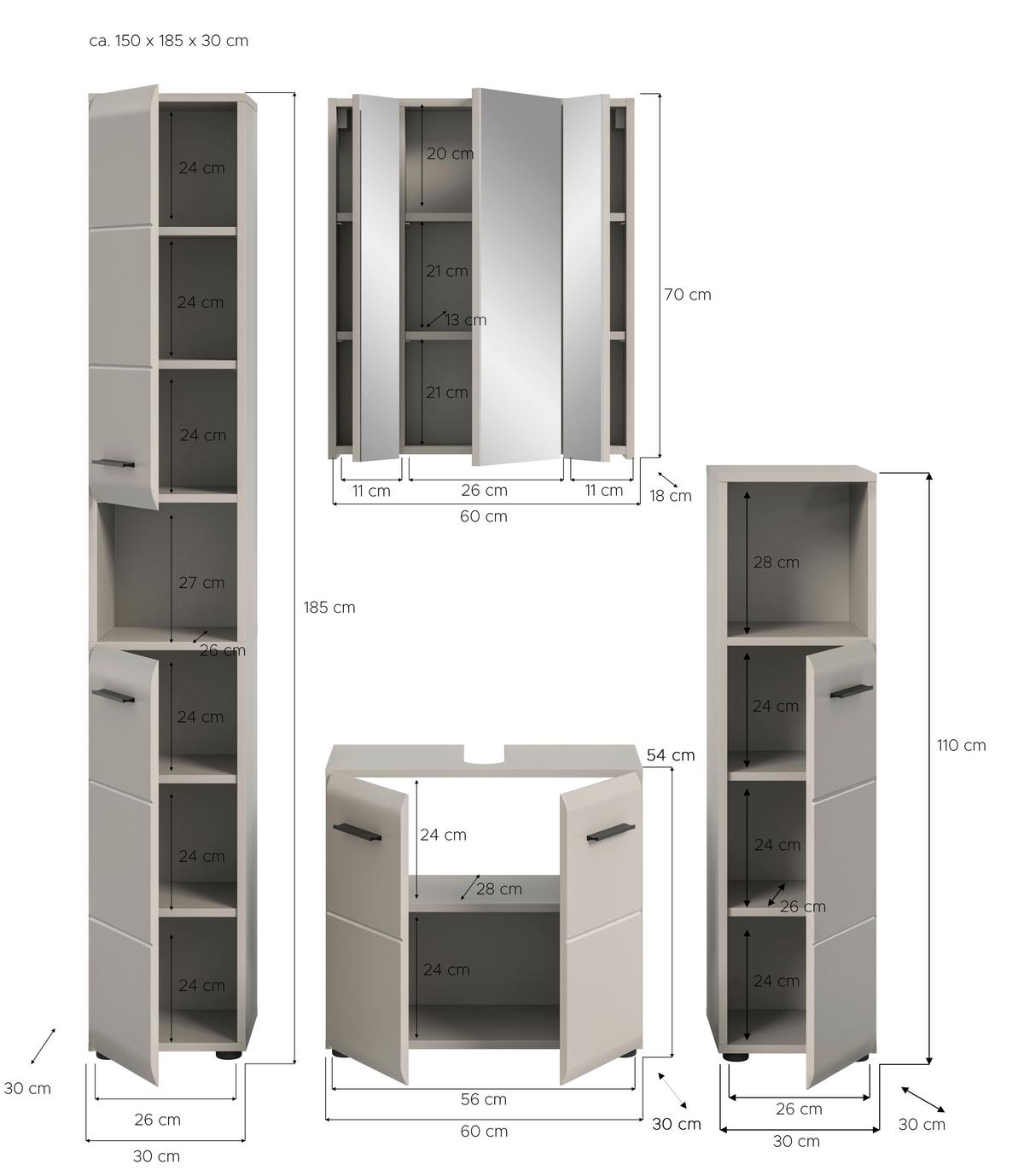 Badezimmer Ice Kaschmir B: 120cm - Kaschmir/Schwarz, Trend, Glas/Holzwerkstoff (120cm) - MID.YOU
