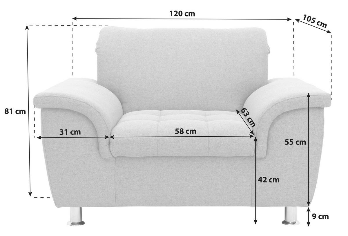 Polstersessel Mit Armlehnen Franzi Webstoff Grau - Chromfarben/Grau, KONVENTIONELL, Textil (120/81/105cm) - MID.YOU
