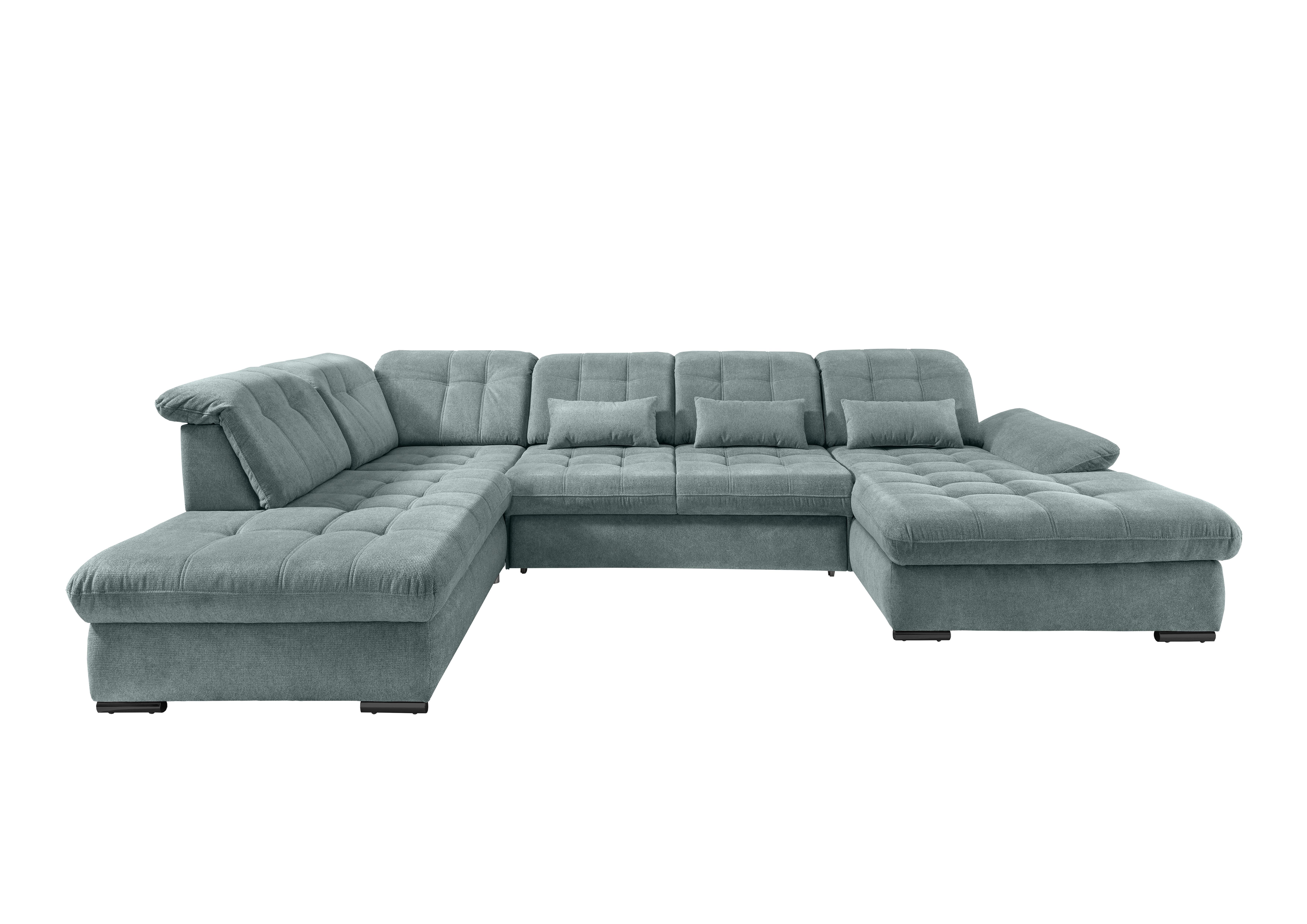 Wohnlandschaft mit Bettkasten Rigatti Blau B: 387 cm - Blau/Schwarz, MODERN, Textil (252/387/184cm) - Livetastic