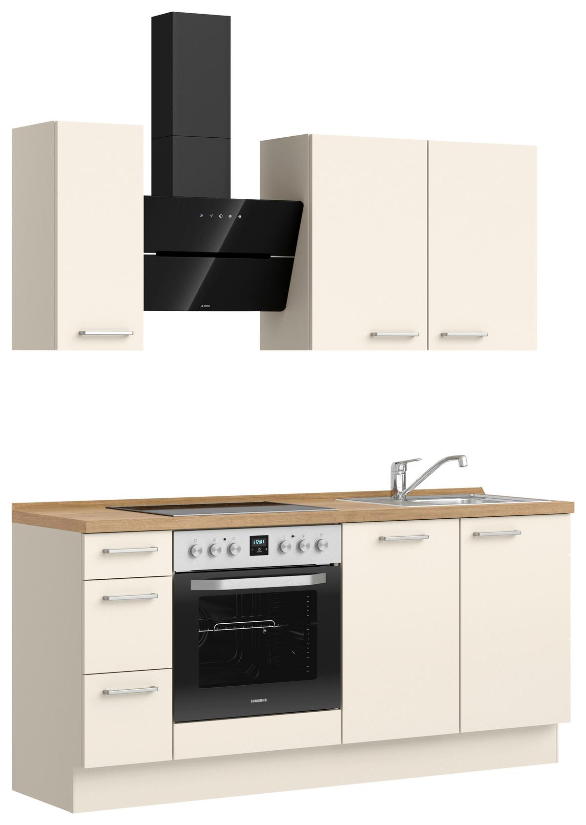 Kuchyňská linka 180 cm, magnólia matná - barvy dubu/magnolie, Moderní, kov/kompozitní dřevo (180cm) - Nobilia
