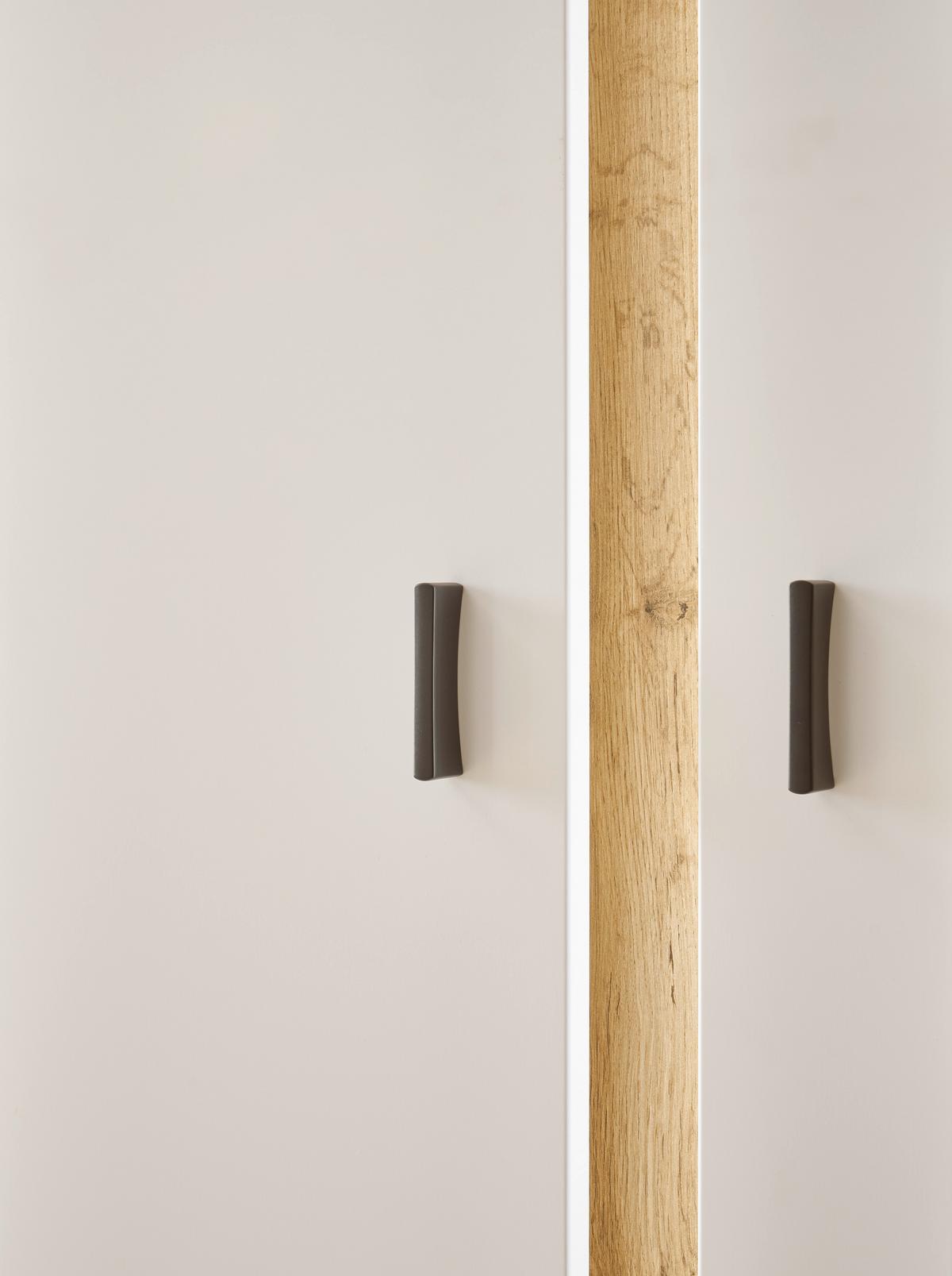 Vitrine Long Island Weiß/Eiche Wotan B: 80 cm - Silberfarben/Eiche Wotan, Design, Glas/Holzwerkstoff (80/200/35cm) - MID.YOU