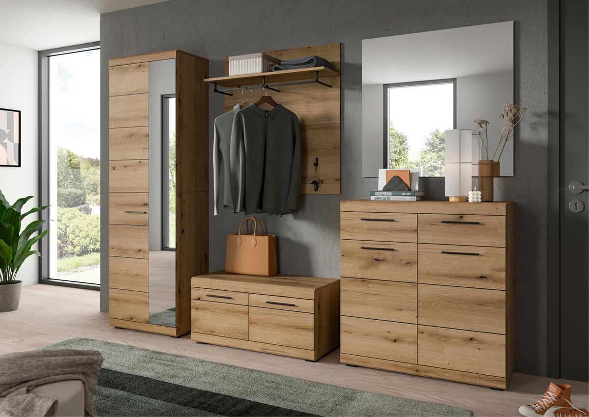 Garderobe Scout 4-Teilig Eiche Dunkel B: 195 cm - Eiche dunkel, Design, Holzwerkstoff (195/197/40cm) - Livetastic