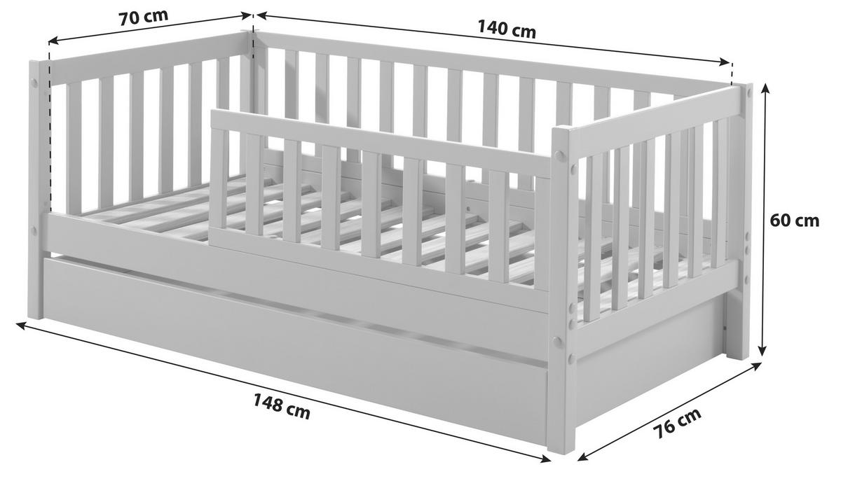 Postel pro děti a mládež šedá se vysouvací zásuvkou - šedá/barvy borovice, Moderní, dřevo (70/140cm) - MID.YOU