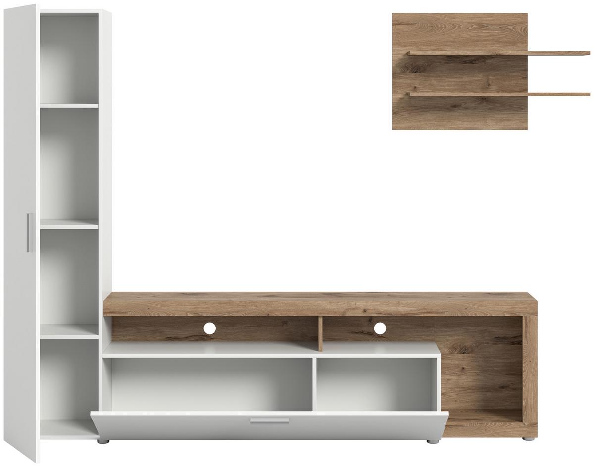 Szekrénysor Cross - tölgyfa/fehér, Design, faalapú anyag (218/178/31cm) - Livetastic