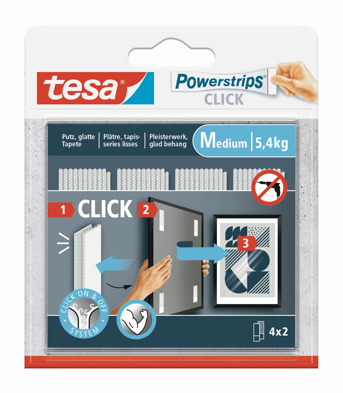 Bildaufhänger Tesa® Powerstrips Click Medium - Weiß, Basics, Kunststoff (2/8/0,3cm) - Tesa
