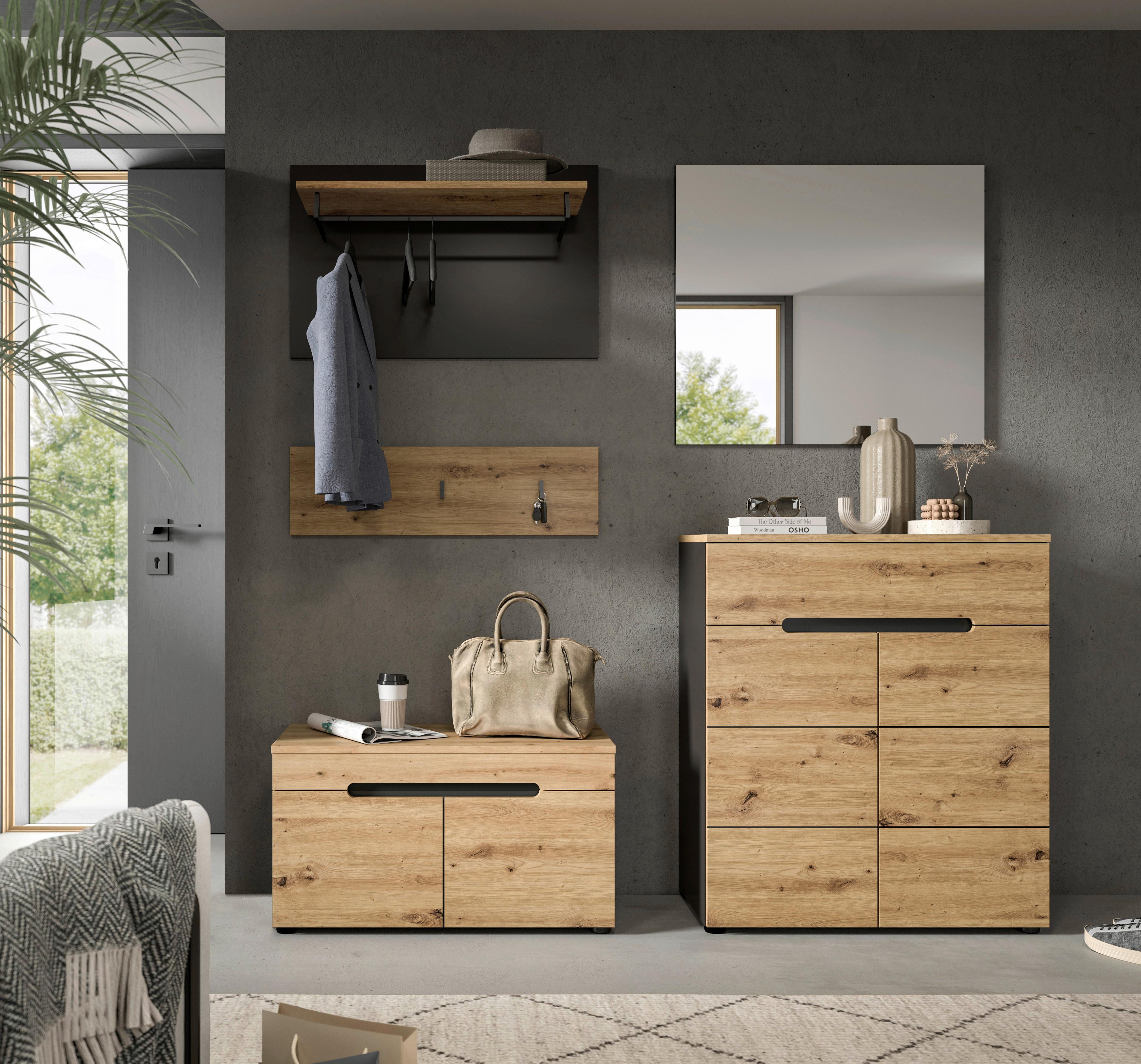 Garderobe Canu Eiche Artisan B: 175 cm - KONVENTIONELL, Glas/Holzwerkstoff (175/190/37cm) - MID.YOU