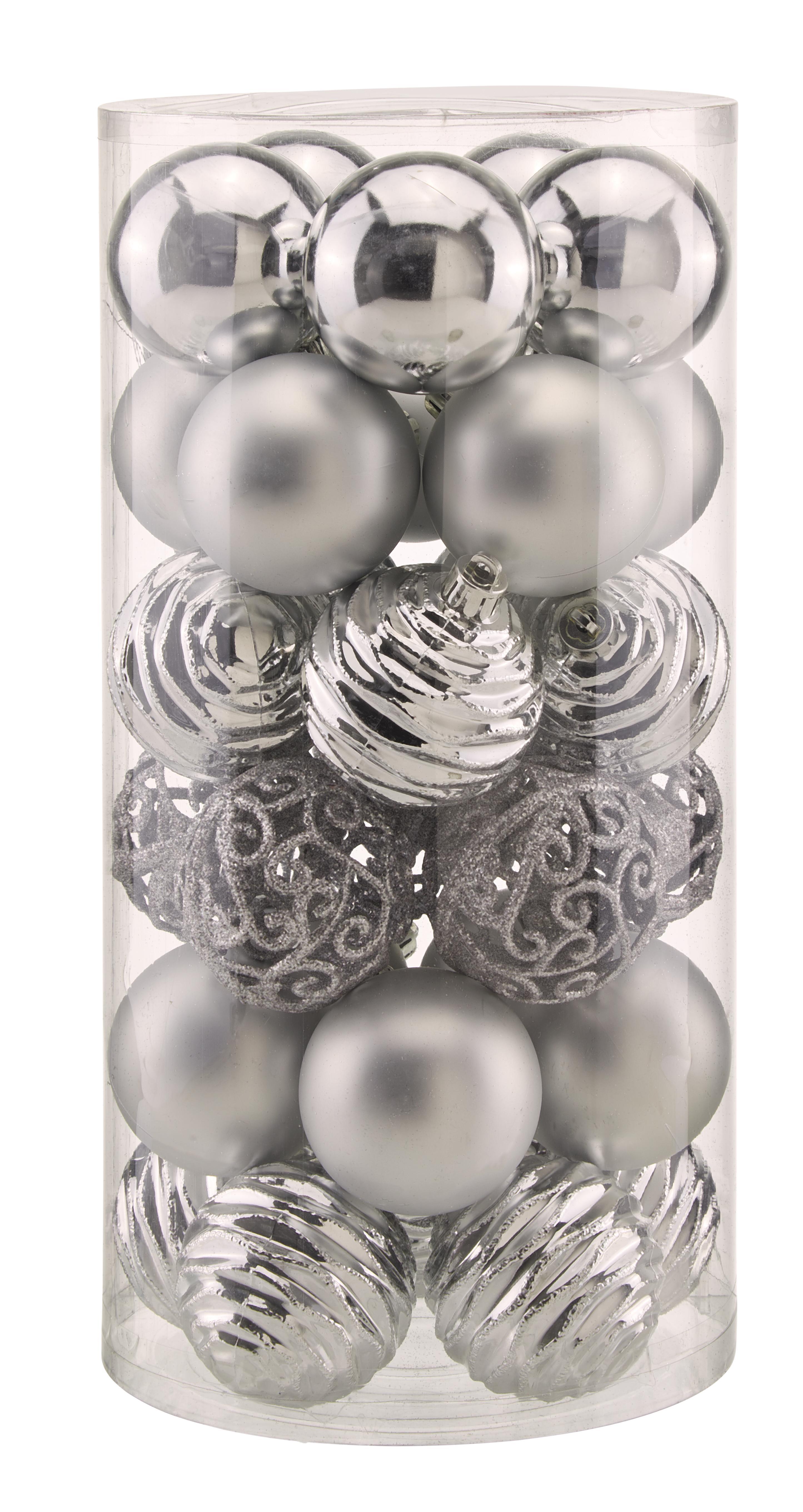 Karácsonyi Gömb Szett Sibylle - Ezüst, konvencionális, Műanyag - Ombra