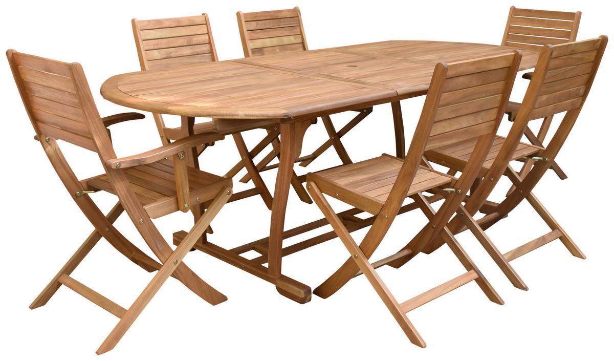 Gartengarnitur 7-tlg. Kiel Holz - Teakfarben, Natur, Holz (160-220/100/74cm) - James Wood