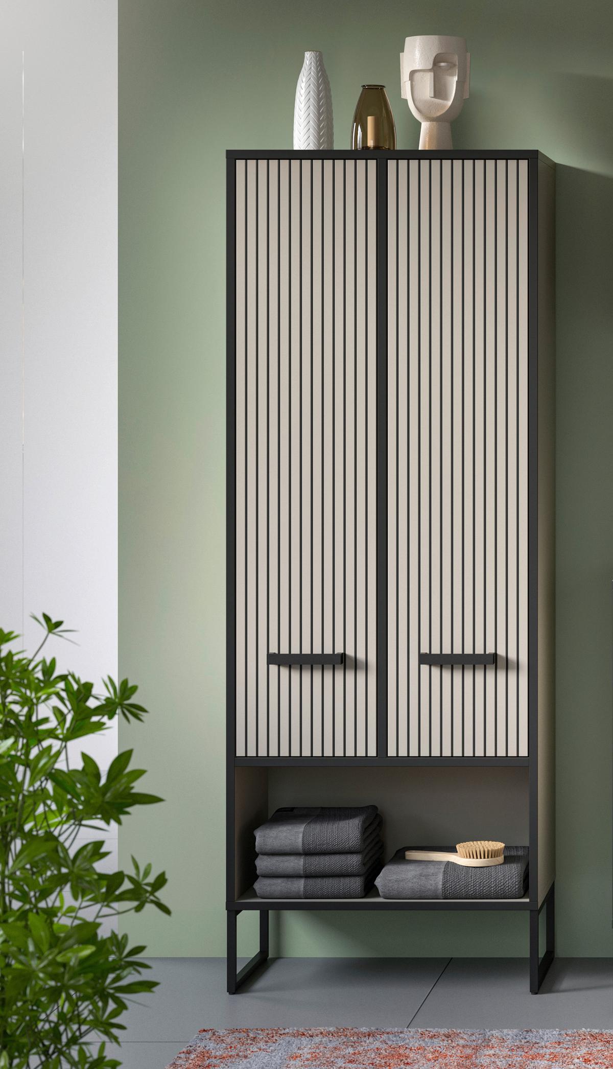 Hochschrank Bagno Kaschmir B: 59 Cm - Kaschmir/Schwarz, MODERN, Holzwerkstoff (59/159/32cm) - MID.YOU