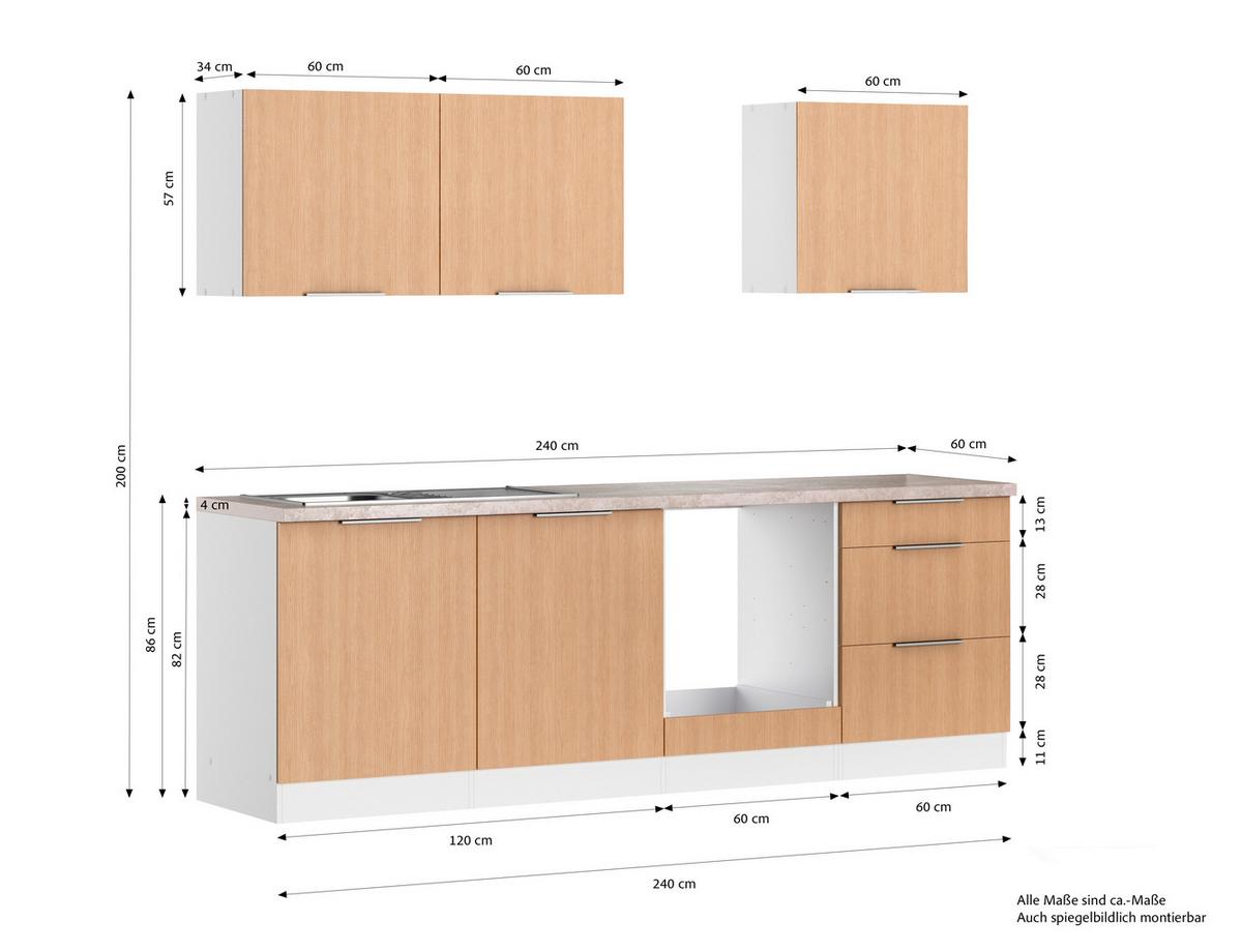 Küchenleerblock Glasgow Eichefarben Dekor/weiß B:240cm - Eichefarben/Beige, LIFESTYLE, Holzwerkstoff (240cm) - Held
