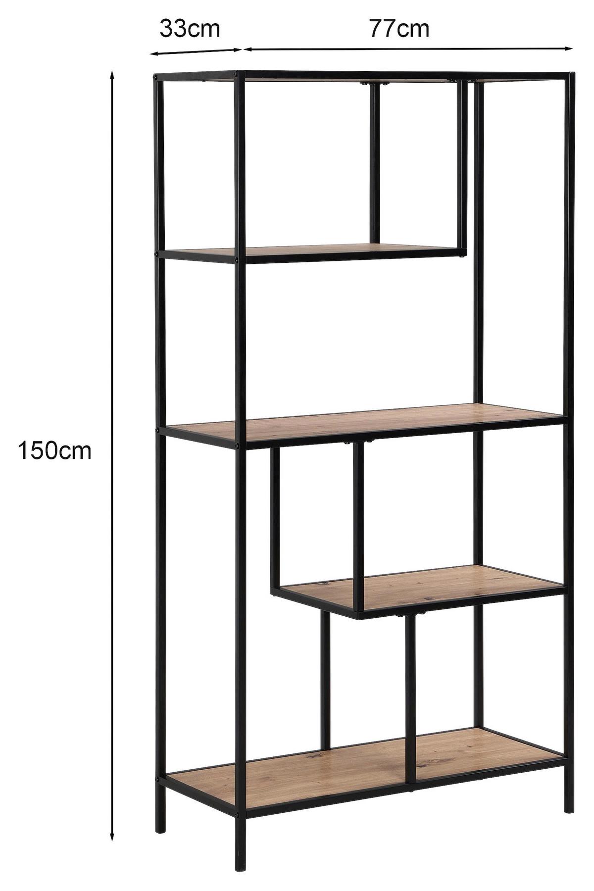 Polc Lilli 2 - natúr színű/fekete, Trend, faalapú anyag/fém (77/150/33cm)