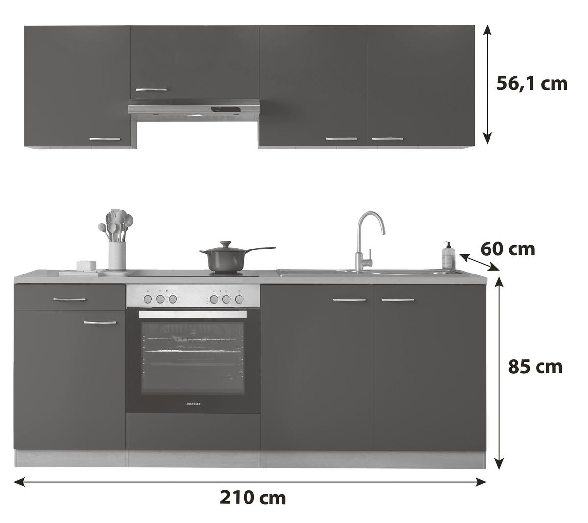 KÜCHENBLOCK GERDA KÜCHENBLOCK 210 CM - Buchefarben/Grau, Basics, Holzwerkstoff (210cm) - Respekta