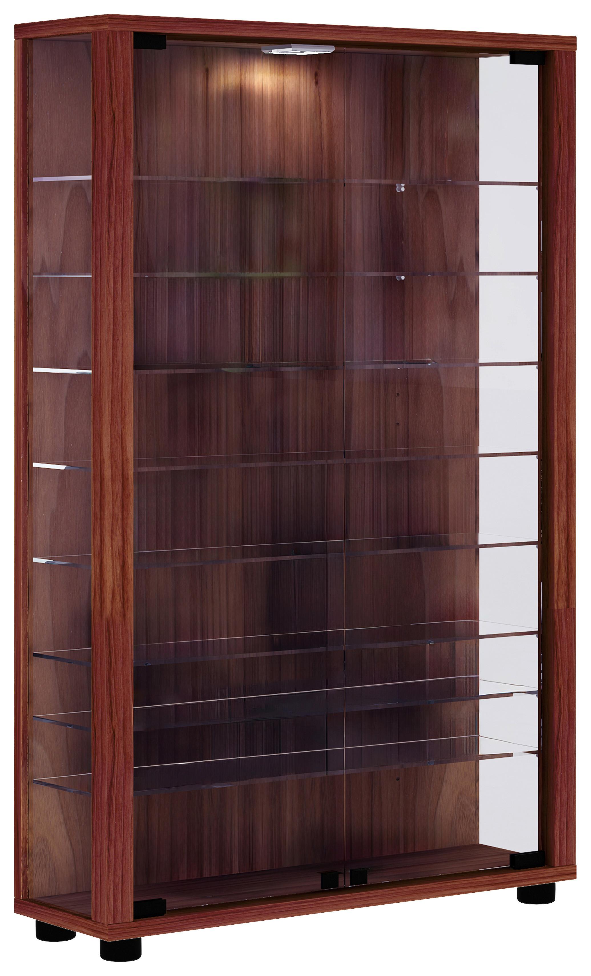Vitrine Lumo Mini Nussbaumfarben - Transparent/Nussbaumfarben, Design, Glas/Holzwerkstoff (59/90/18cm) - MID.YOU