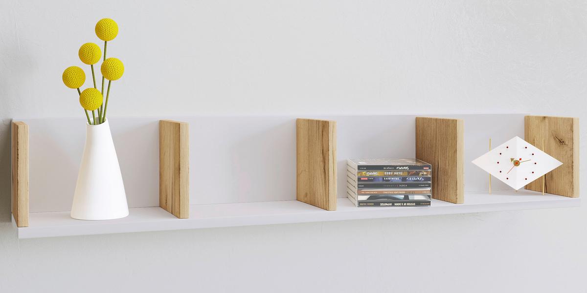 Wandregal Honsa Weiß, Honigeiche Dekor B: 97cm - Honigeiche/Weiß, Design, Holzwerkstoff (97/17/17cm) - MID.YOU