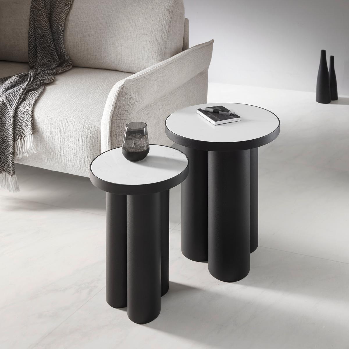 ODKLÁDACÍ STOLEK LYON -TREND- - bílá/černá, Moderní, kov/kámen (31/44cm) - Premium Living