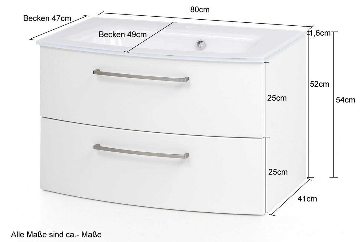 Waschbecken Mit Unterschrank Stockholm B: 80cm, Weiß Dekor - Weiß, KONVENTIONELL, Glas/Holzwerkstoff (80cm) - Held