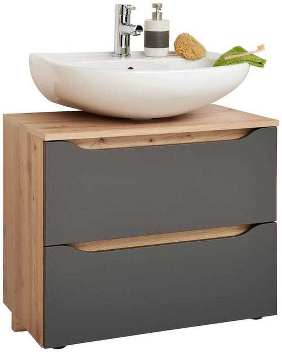 SKRINKA POD UMÝVADLO GIGA - čierna/farba duba, Modern, kompozitné drevo/plast (70/60/40cm)