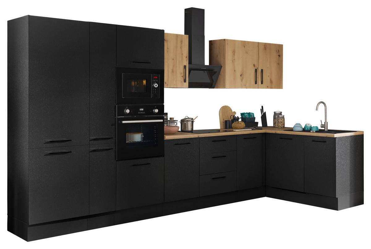 Eckküche Turin Schwarz/eiche Dekor 370x175 Cm - Schwarz/Eiche Artisan, Basics, Holzwerkstoff (370/175cm) - MID.YOU