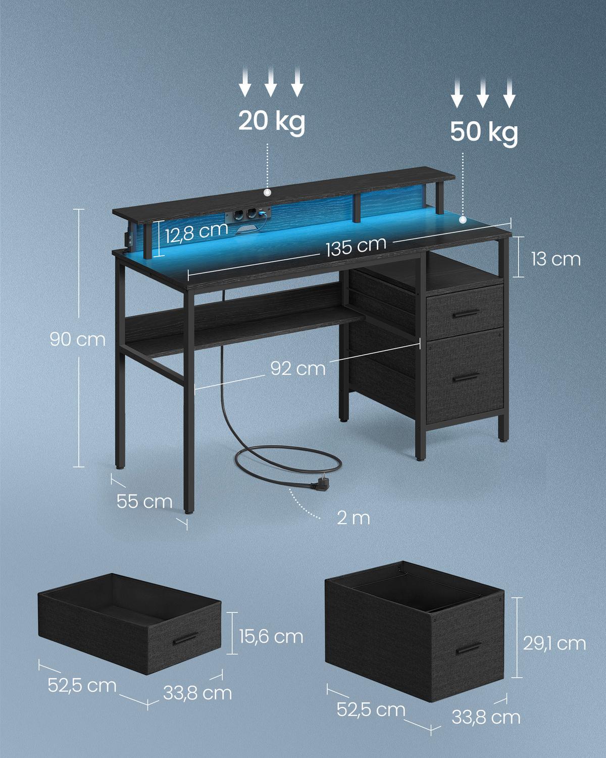 Computertisch Computer Desk - Schwarz, MODERN, Holzwerkstoff/Metall (135/55/89cm) - MID.YOU