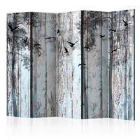 Paravent Braun Hellblau B: 225 cm - Braun/Hellblau, Basics, Holz/Textil (225/172/3cm) - artgeist