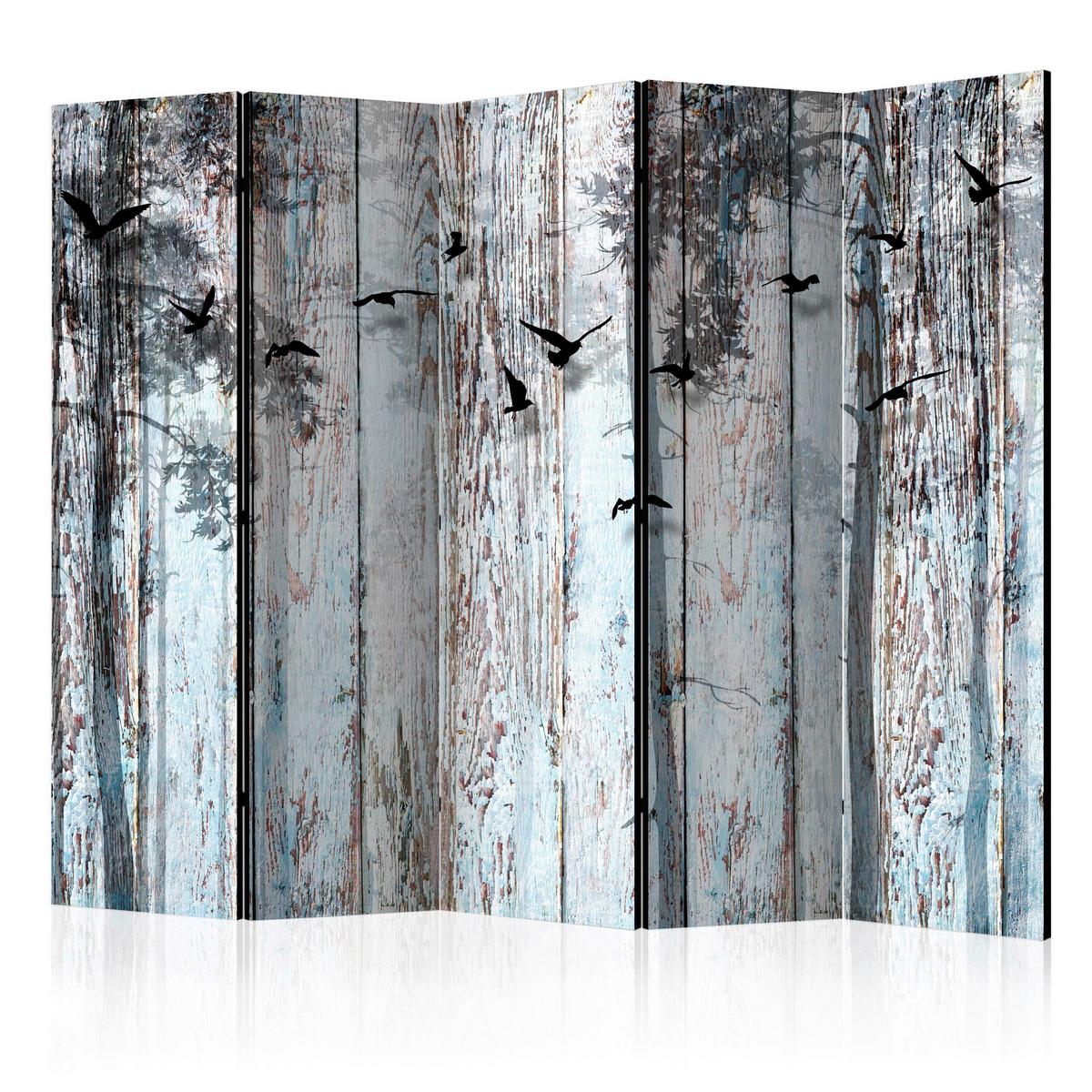 Paravent Braun Hellblau B: 225 cm - Braun/Hellblau, Basics, Holz/Textil (225/172/3cm) - artgeist