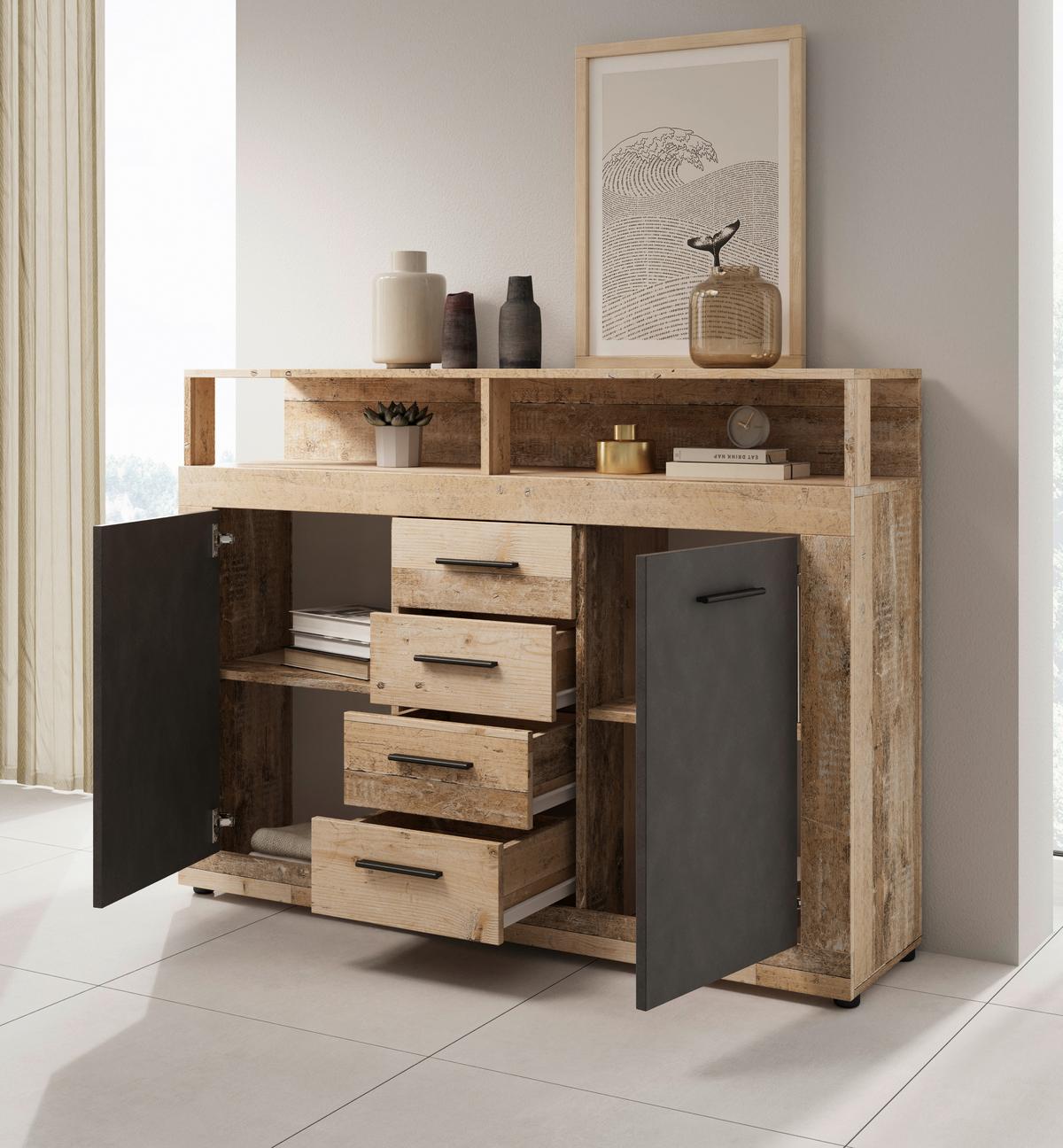 Kommode Lupo Eiche Dekor Anthrazit B: 119 Cm - Eichefarben/Anthrazit, Design, Holzwerkstoff (119/96/32cm) - MID.YOU