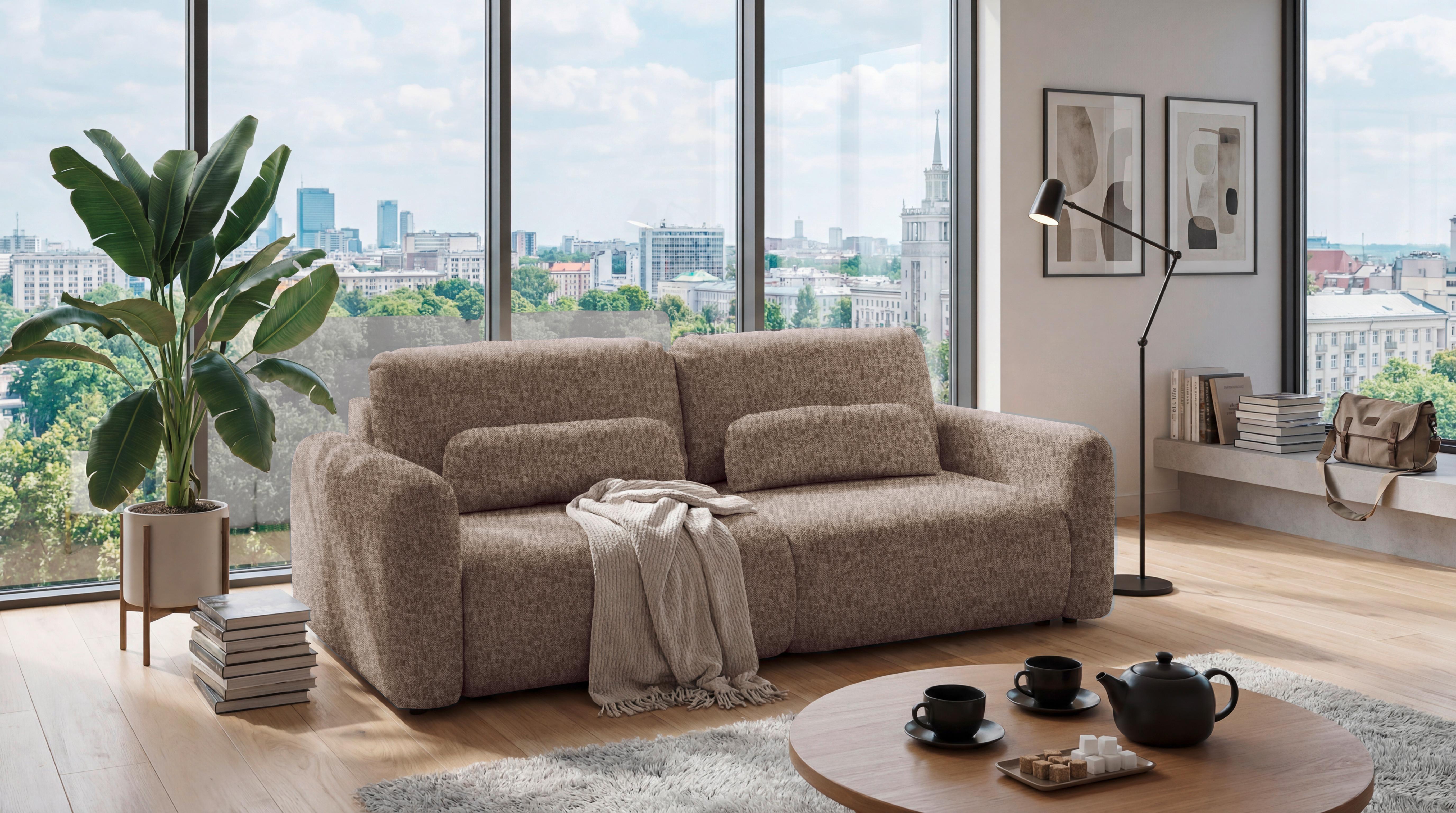 Schlafsofa Bubble 2 Taupe, B: 240cm - Taupe/Schwarz, MODERN, Textil (240/89/122cm) - MID.YOU