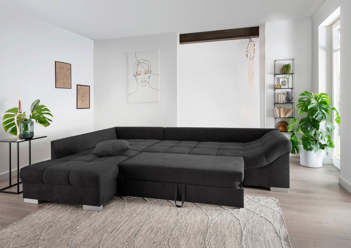 Eckschlafsofa Alvito Schwarz S: 202/298 cm - Silberfarben/Schwarz, Design, Textil (202/298cm) - MID.YOU