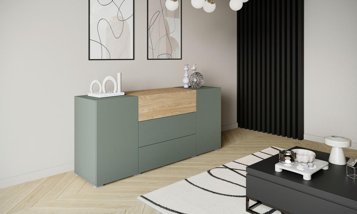 Sideboard 150cm Berlin 150 Salbeigrün/Eichefarben - Eichefarben/Salbeigrün, Design, Holzwerkstoff (150/68/38,5cm) - P & B