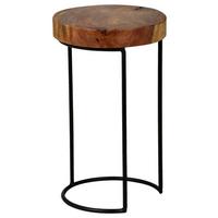 Beistelltisch mit Holzplatte Rund Akola, Sheesham/Schwarz - Sheeshamfarben/Schwarz, Design, Holz/Metall (28/28/45cm) - MID.YOU