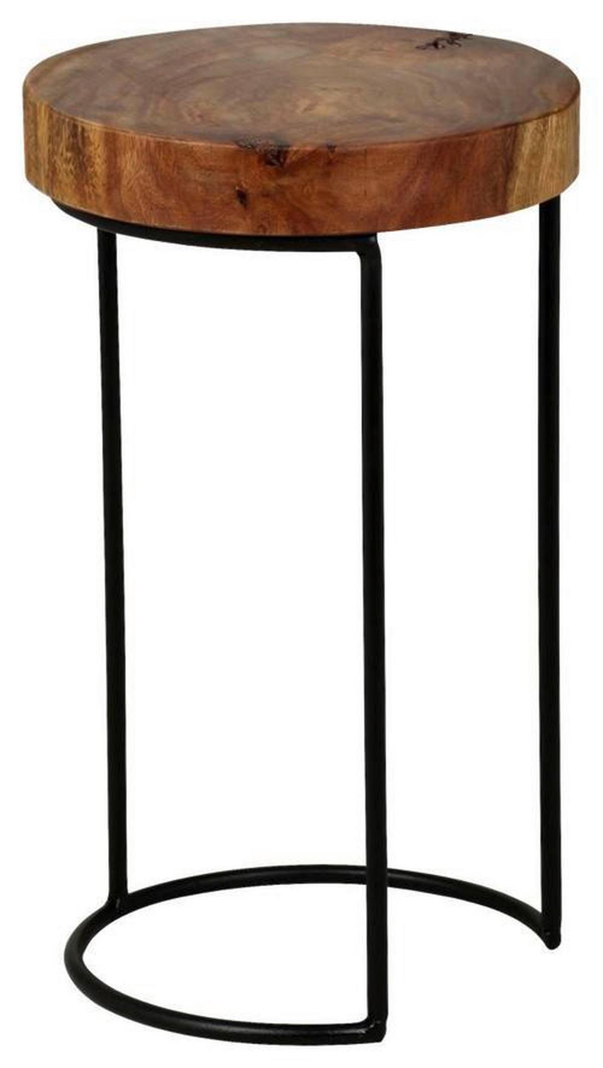 Beistelltisch mit Holzplatte Rund Akola, Sheesham/Schwarz - Sheeshamfarben/Schwarz, Design, Holz/Metall (28/28/45cm) - MID.YOU