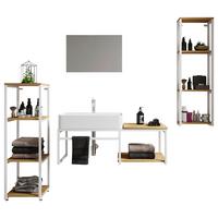 Badezimmer 5--Teilig. Waschplatz "bitila 100" - Honigeiche/Schwarz, MODERN, Glas/Keramik (170cm) - MID.YOU