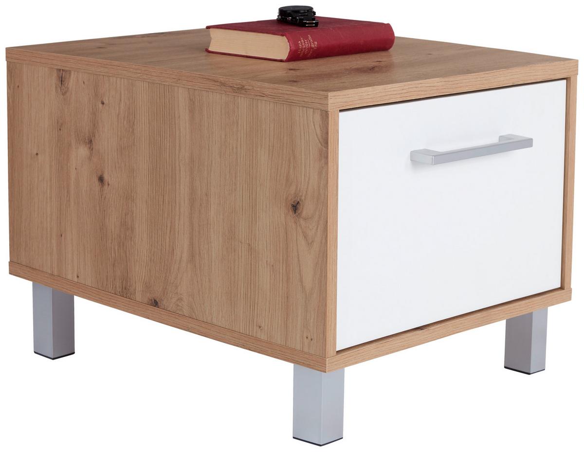 Nachtkästchen Eiche Dekor/weiß H: 37 Cm Box - Eichefarben/Alufarben, MODERN, Holzwerkstoff (50/37/50cm) - Ondega