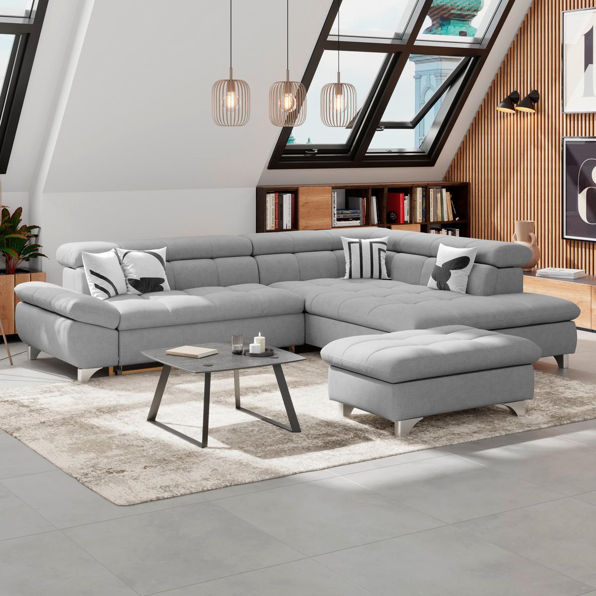 Ecksofa Mit Schlaffunktion Gemini Dunkelgrau 312x234 Cm - Chromfarben/Dunkelgrau, KONVENTIONELL, Textil (312/234cm)